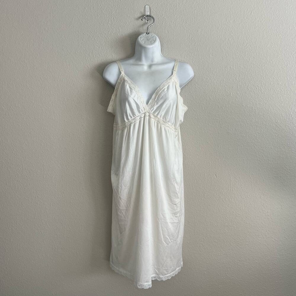 Vintage White Lace Midi Length Full Slip USA Lorelei Nylon Bridal Size L